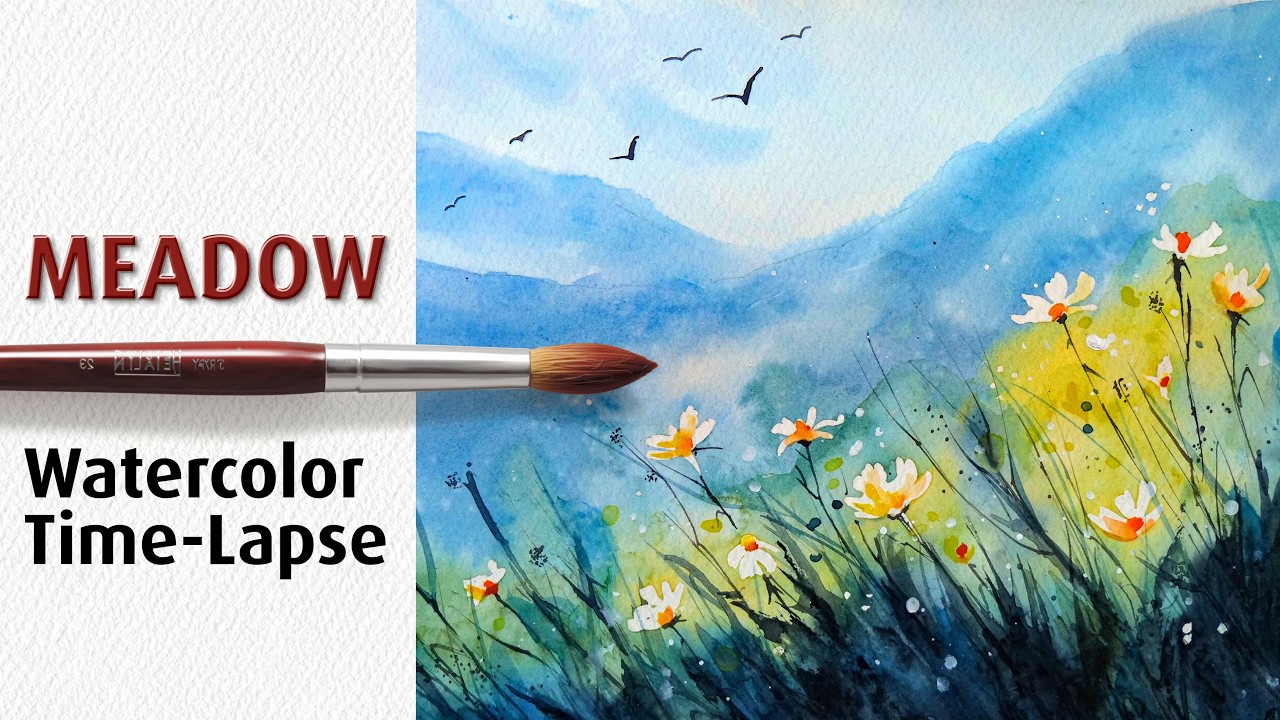 How to Paint a Meadow with Wildflowers: Easy Watercolor for Beginners (use masking fluid)