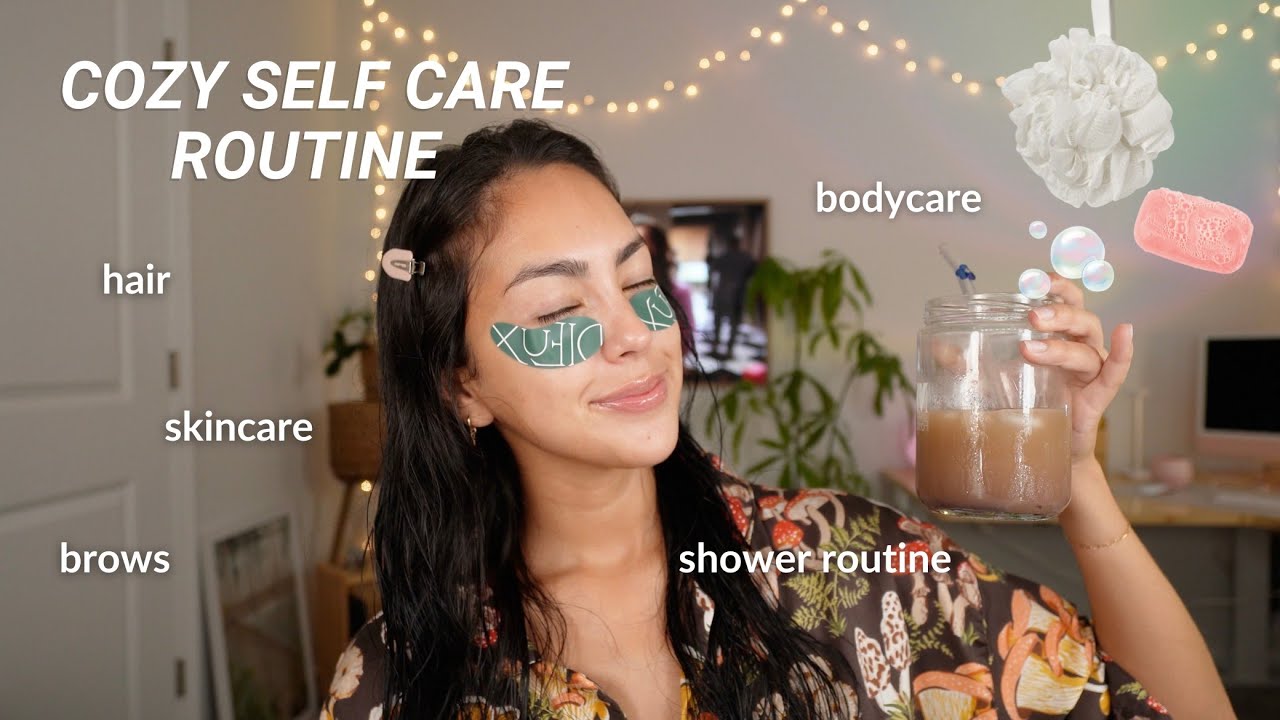 cozy sunday morning self care routine || brows, everything shower, skincare, haircare, and more!