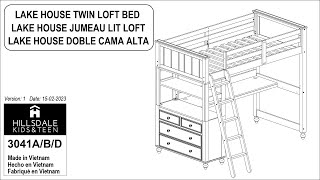 Hillsdale Furniture Lake House Twin Wood Loft with Desk and 4 Drawer Chest