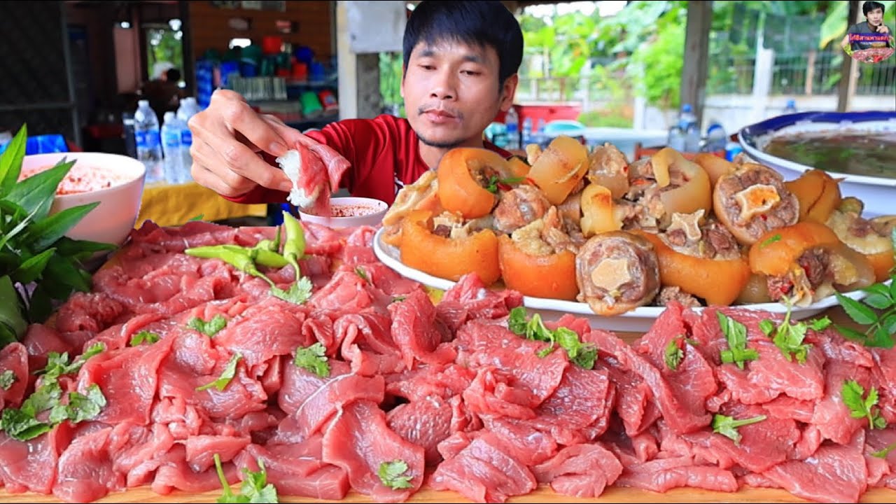 จุ๊เนื้อสดซุปหางวัวจิ้มแจ่วขมแกล้มผักสดแซ่บคักขนาดครับพี่น้องMUKBANG EATING SHOW