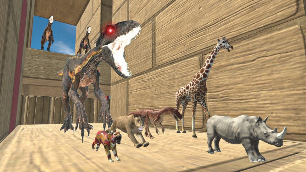 ESCAPE THE HUGE INDORAPTOR REX IN NEW WOOD TUNNEL OF DEATH!!- Animal Revolt Battle Simulator