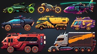 Future Cars | Cyberpunk Futuristic Police, Fire Truck, Ambulance Vehicles