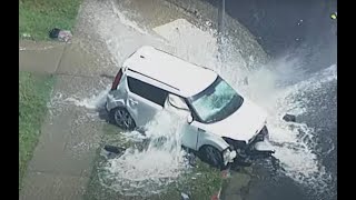 Multi-car crash high-speed chase in South LA comes to an end on top of fire hydrant