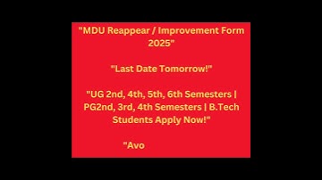 MDU Students Alert! Last Date Tomorrow | Reappear / Improvement Form 2025 | #mdureappearform