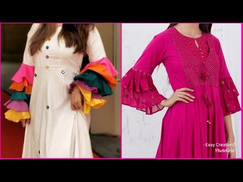 Pink Cotton Readymade Kurti With Frill Sleeve 208194