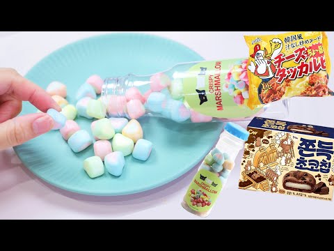 【飯テロ系ASMR】韓国のクリスピーマシュマロと汁なしラーメンとお餅チョコチップ　Crispy Marshmallow Spicy Noodles Eating Sounds【咀嚼音】