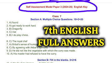 7th 💯Real ENGLISH SELF ASSESSMENT-3 Question Paper Answers 🗝| 💯7th Class ENGLISH Self Assessment-3👍