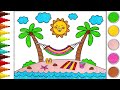Beautiful Beach Scenery Drawing 🌴🌊 Learn To Draw And Color For Kids | Tum Tum Kids TV