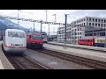 Züge der SBB CFF FFS und BLS, ICE und die Rhätische Bahn RhB in Chur in Graubünden, treni, trains