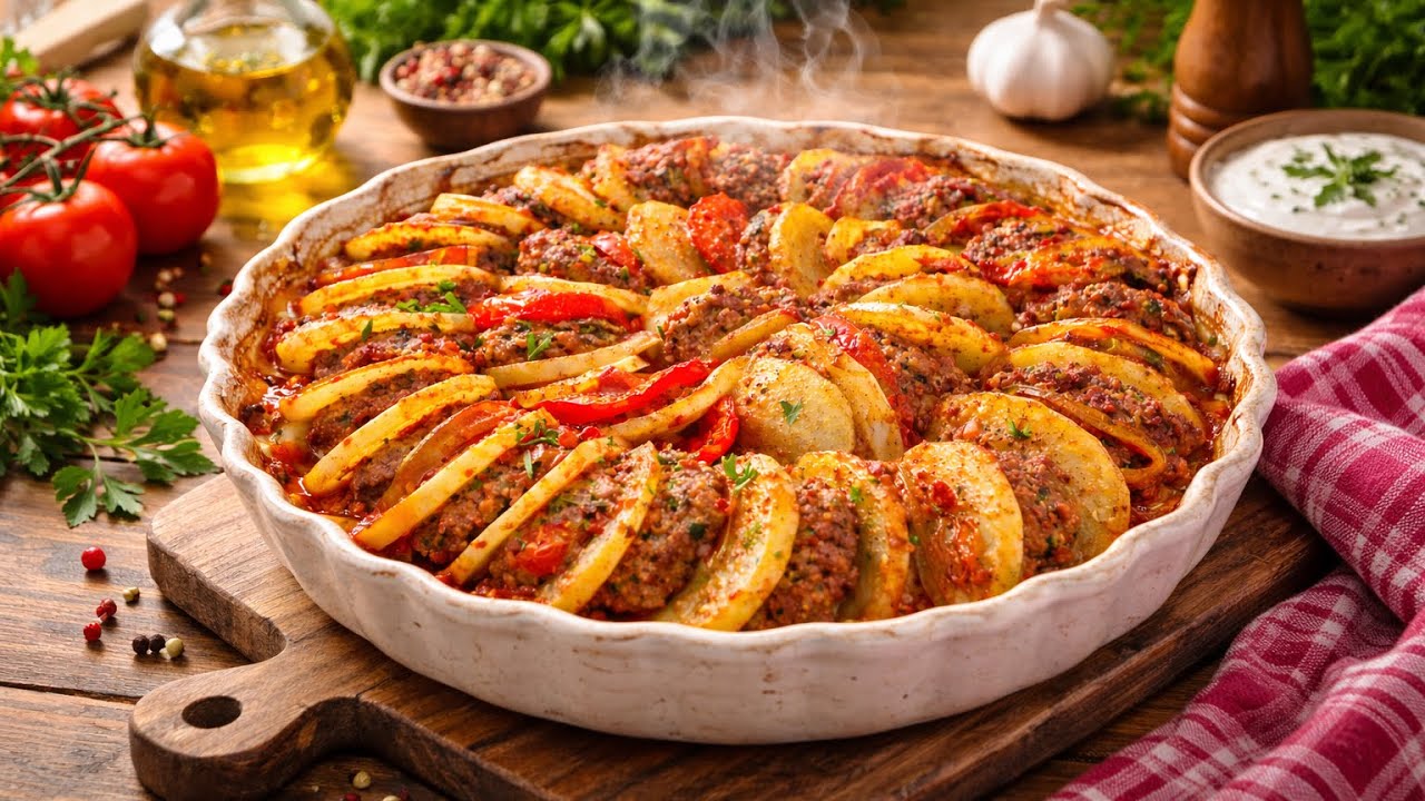 الذ كفتة بالخضرة فالفرن على الطريقة التركية كتجي لذيذه او بنية😋 تكول العائله كامله 