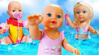 Baby Born doll & Baby Born Annabell at the beach. Baby Annabell doll videos & baby doll videos.