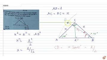 In the figure given, `triangle ABC`, is a right isosceles triangle with right angle at C. CD is...
