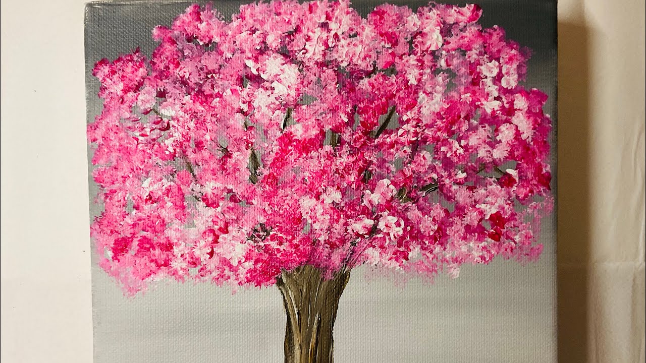Easy beginners step by step painting |cherry blossom tree in acrylic ...