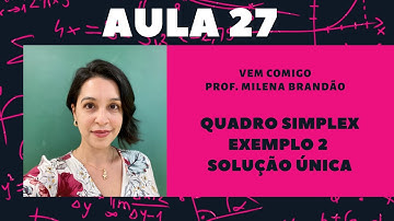 Quadro Simplex - Exemplo 2 -  Problema de Programação Linear que possui uma única solução ótima.