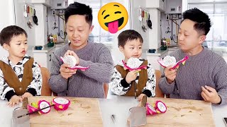 Dad Uses Dragon Fruit To Make Ice Cream For His Son. It’S Healthy And Delicious!#funny #cute