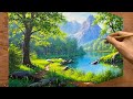 How To Draw Landscape Painting 04 Spring Landscape By The Lake Acrylic Painting A Lu Art