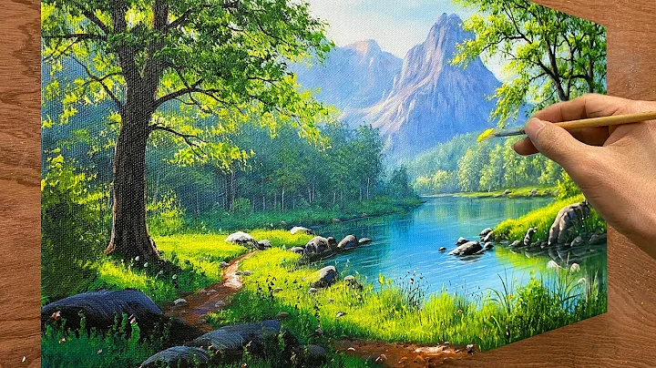How to draw landscape painting #04 - Spring landscape by the lake / Acrylic painting / A Lu Art. thumbnail