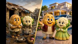 **😂 Aalu 🥔 Aur Gobhi 🥦 Ki Garibi Se Amiri Tak Ki Kahani! Emotional Funny Vegetable Story in Hindi |