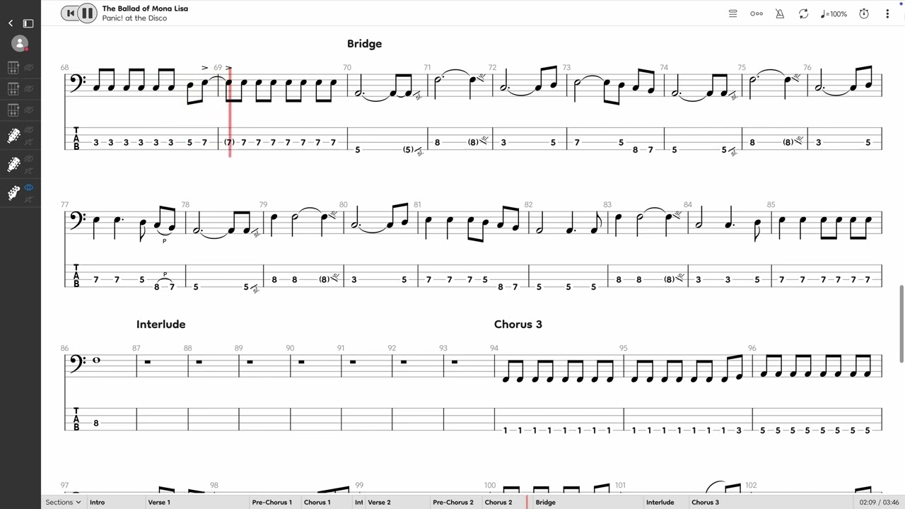 Panic! At The Disco - The Ballad Of Mona Lisa (BASS TAB PLAY ALONG)