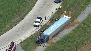 Tractor-trailer overturns on Pa. Turnpike ramp in Chester Co.