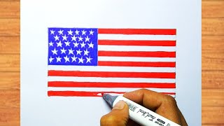 American Flag Drawing Step by Step Easy/How to Draw United States of America Flag/USA Flag Drawing Wealth