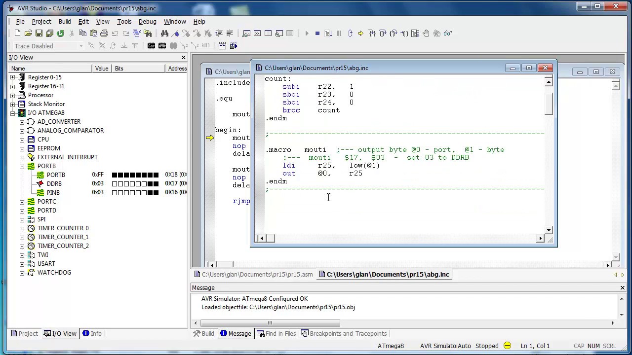 Лекция 331. Atmega8 макрокоманды с непосредственной адресацией