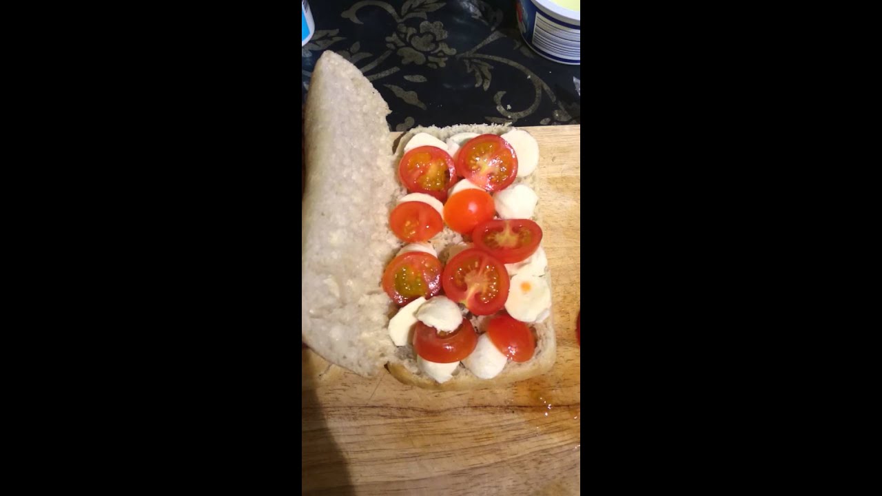 Easy mozzarella, tomato and basil panini sandwich