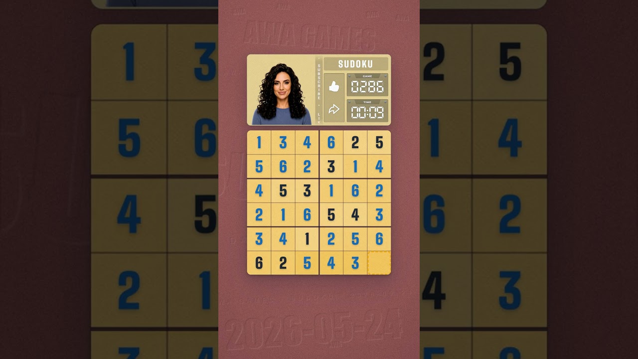 LinkedIn Mini Sudoku #286 solved board for May 24, 2026, 6x6 grid