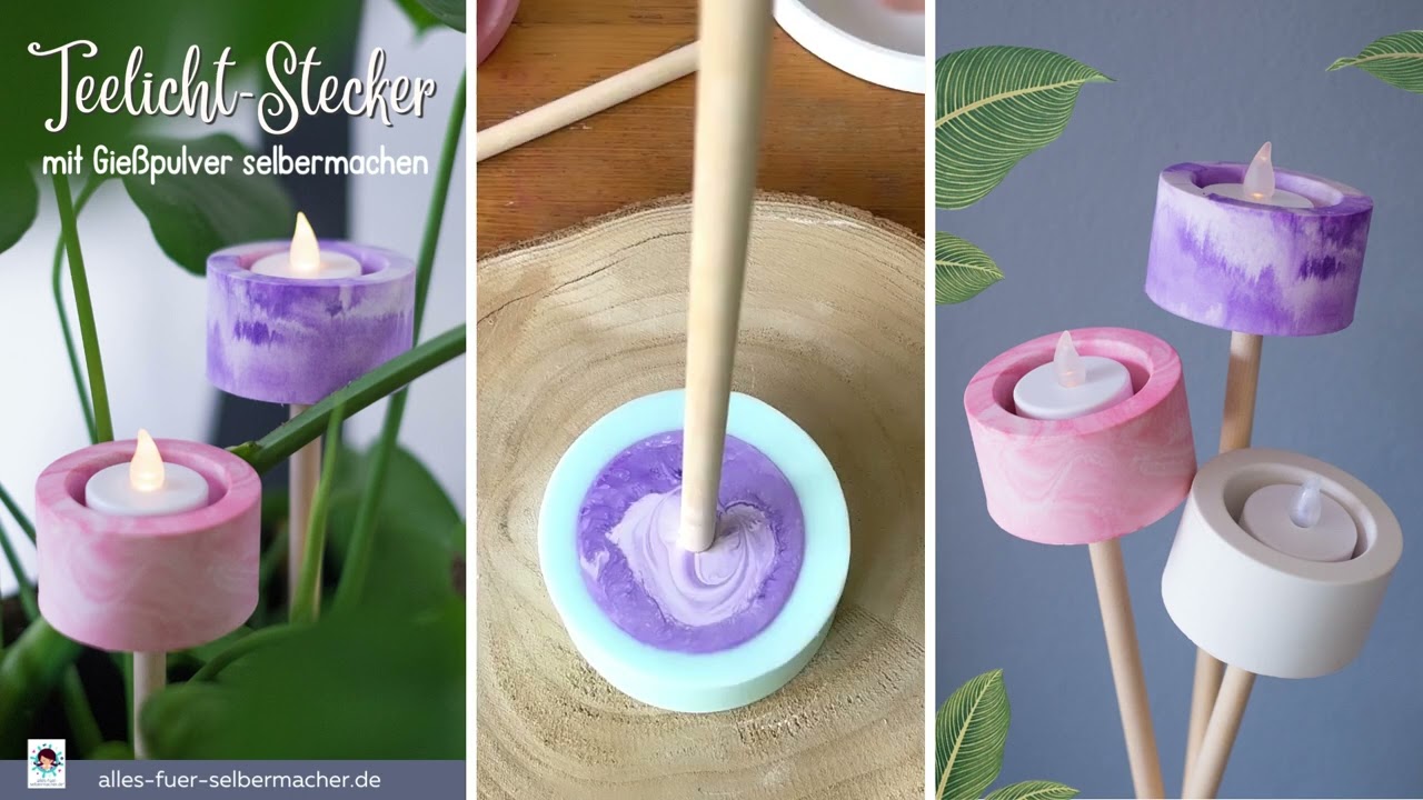 DIY Anleitung: Teelichthalter zum Stecken aus Gießpulver selbermachen.