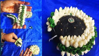 Jasmine + artificial flower jadai veni making/easy method to string Bridal flower Jasmine + artificial flower jadai veni making/easy method to string Bridal flower