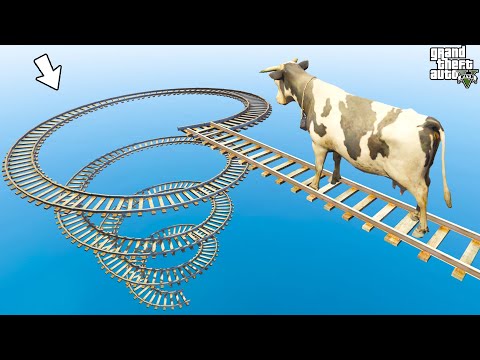 GTA 5 Cow on Rails Spiral Funnel Bridge - Crazy Cow Parkour