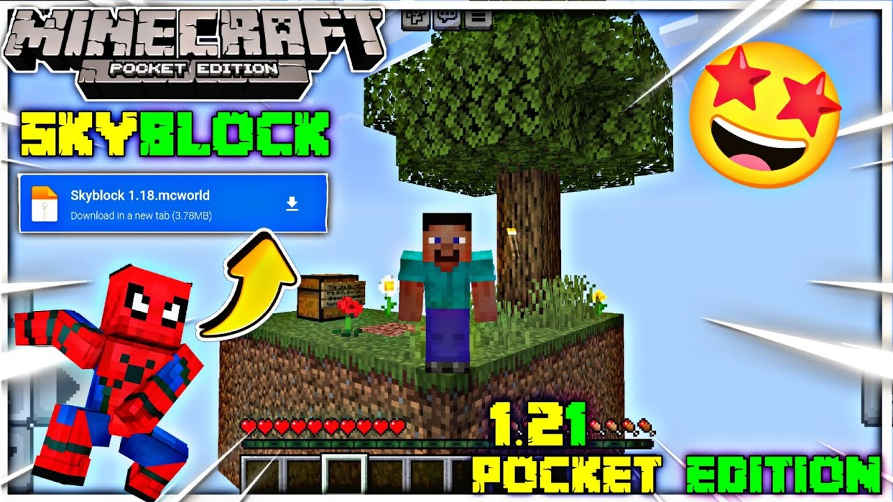 How To Download Sky block in Minecraft Pe 1.21 || Best Sky Block Map ...