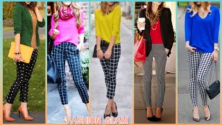 Classy White &amp; Black Printed Straight Fitted Pants With Top Business Outfits