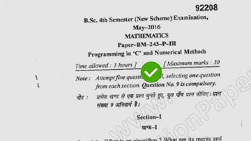 2016 Mdu BSc 4th Sem Maths Programming In C & Numerical Mathods Question Paper