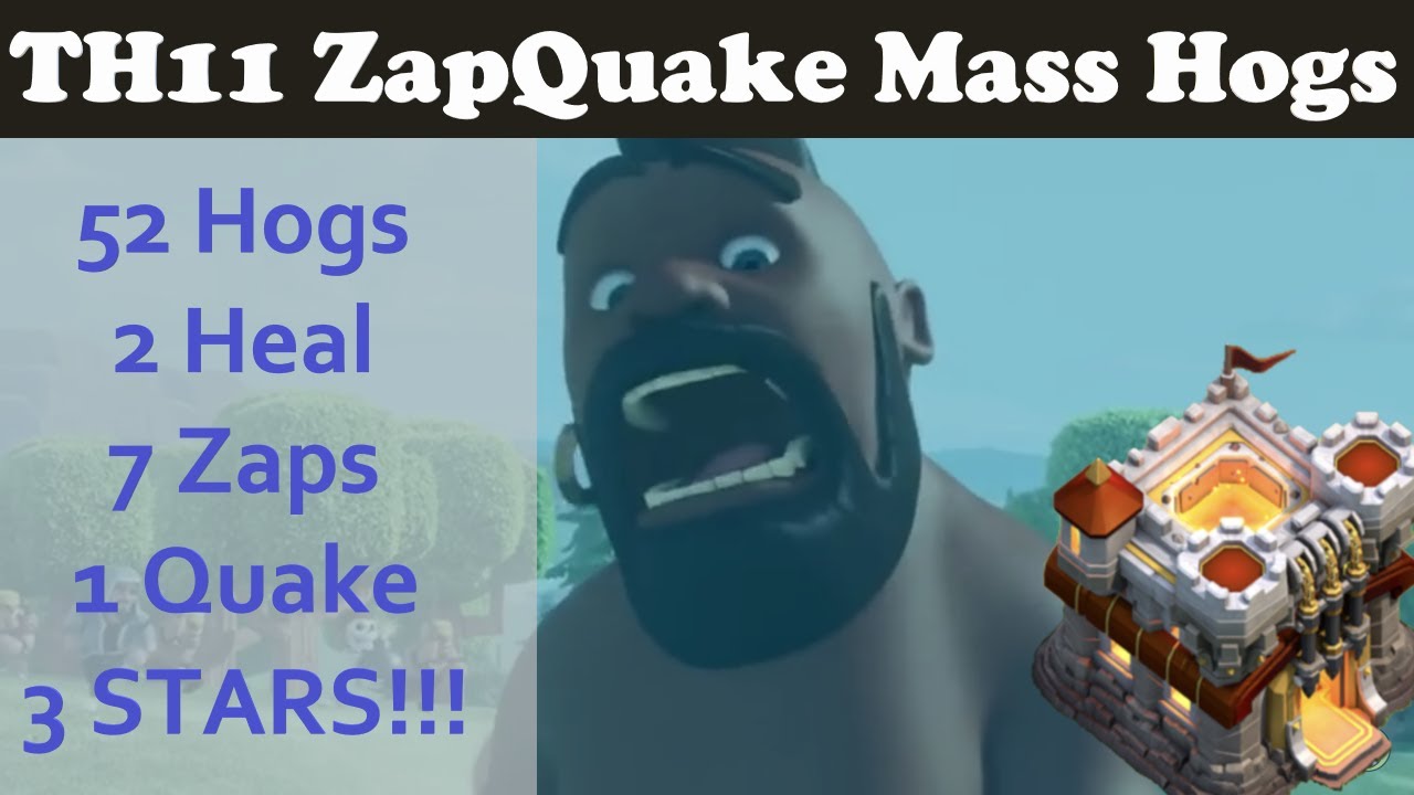 TH11 ZapQuake Mass Hogs in WAR!!!  Almost too easy with 52 hogs...
