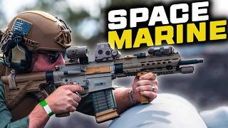 Grown man Larps as Space Marine