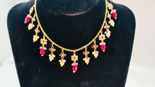22K Gold Charm Necklace with Pearls, Beads, CZ and Color Stones - P-UM0309-RD