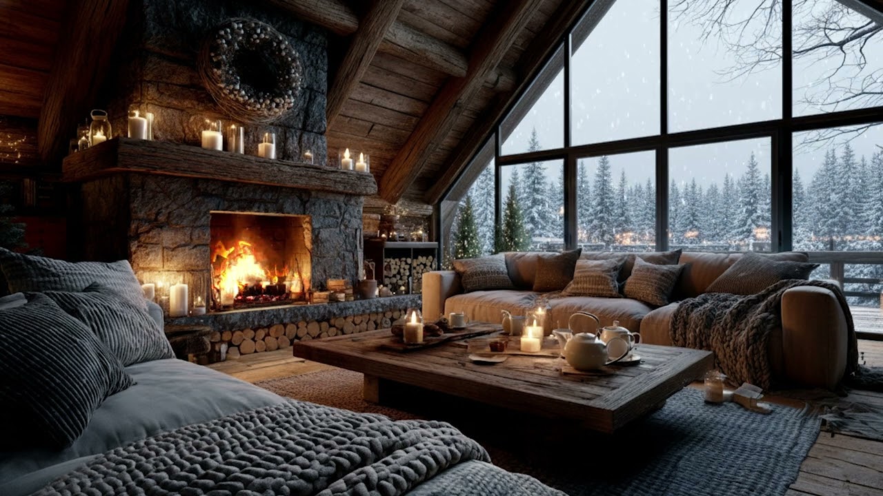 Peaceful Fireplace Ambience with Soft Piano Music | Cozy Winter Night Sounds for Deep Sleep