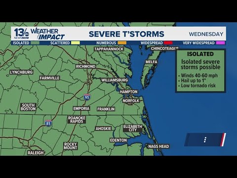 Isolated, severe thunderstorms possible on Wednesday - YouTube