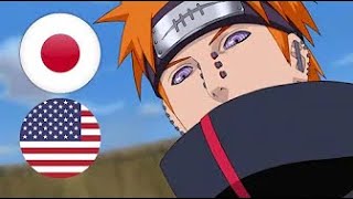 Sub Vs Dub - Pain Destroys Konoha Leaf Village Almighty Push Vs Shinra Tensei