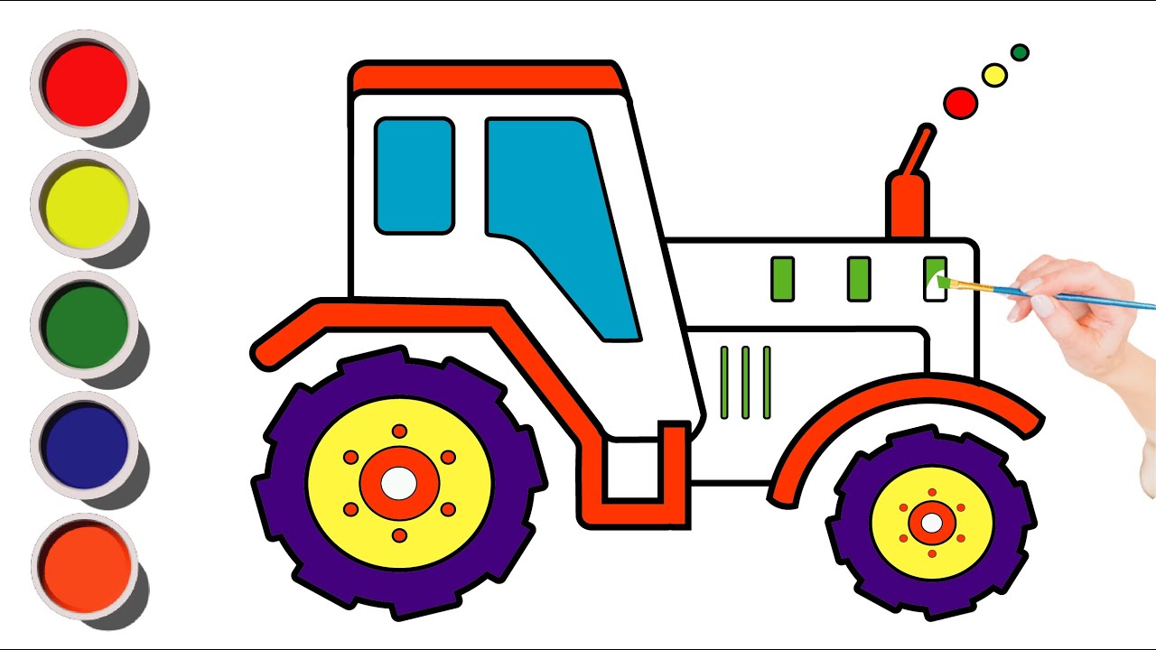 Tractor Drawing and Coloring for Kids |  How to Draw a Tractor Easy