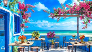 Bossa Nova Jazz Music At Outdoor Beach Coffee Shop Ambience With Crashing Waves For Positive Moods