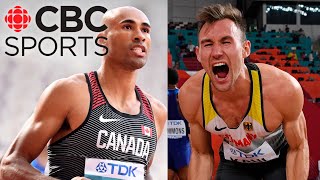 Damian Warner battles Germany's Niklas Kaul in 2019 on day 2 of decathlon at World Athletics in Doha