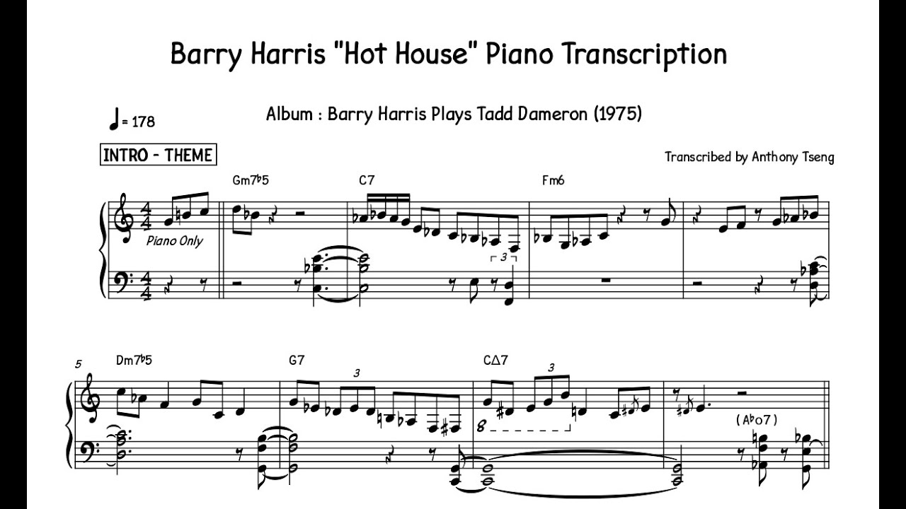 Barry Harris "Hot House" Piano Transcription - YouTube