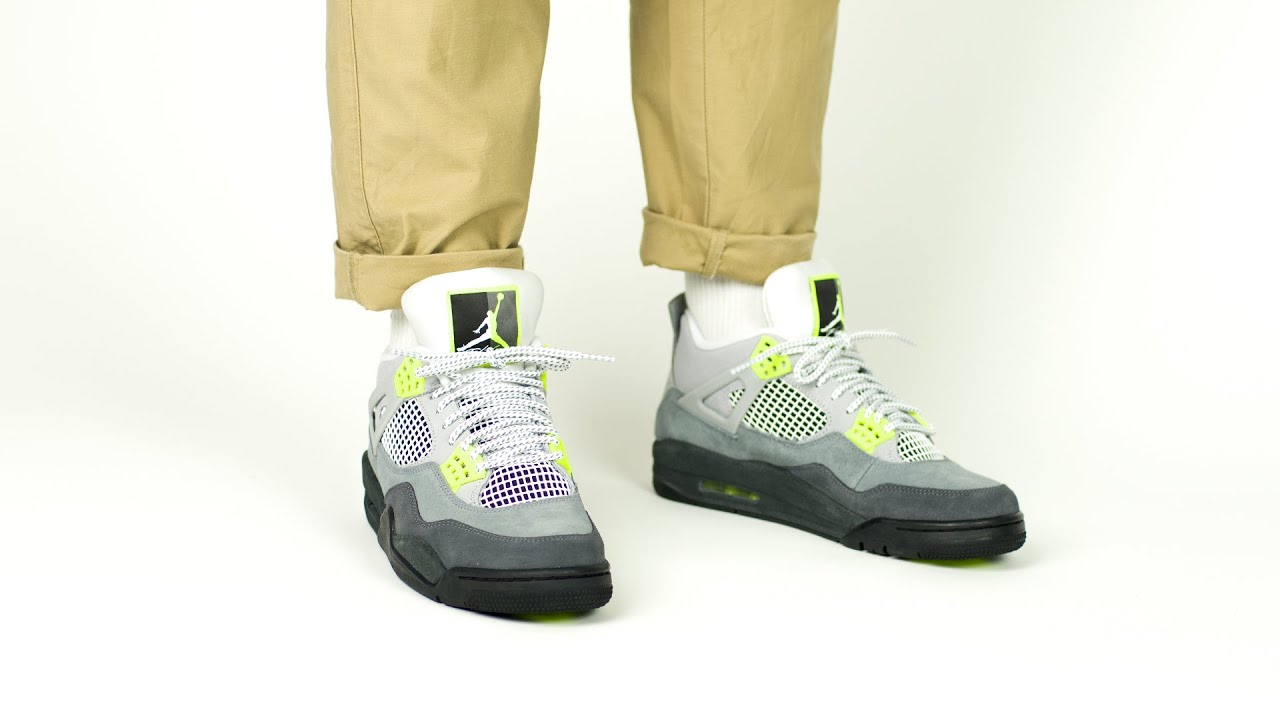 jordan 4 se neon on feet