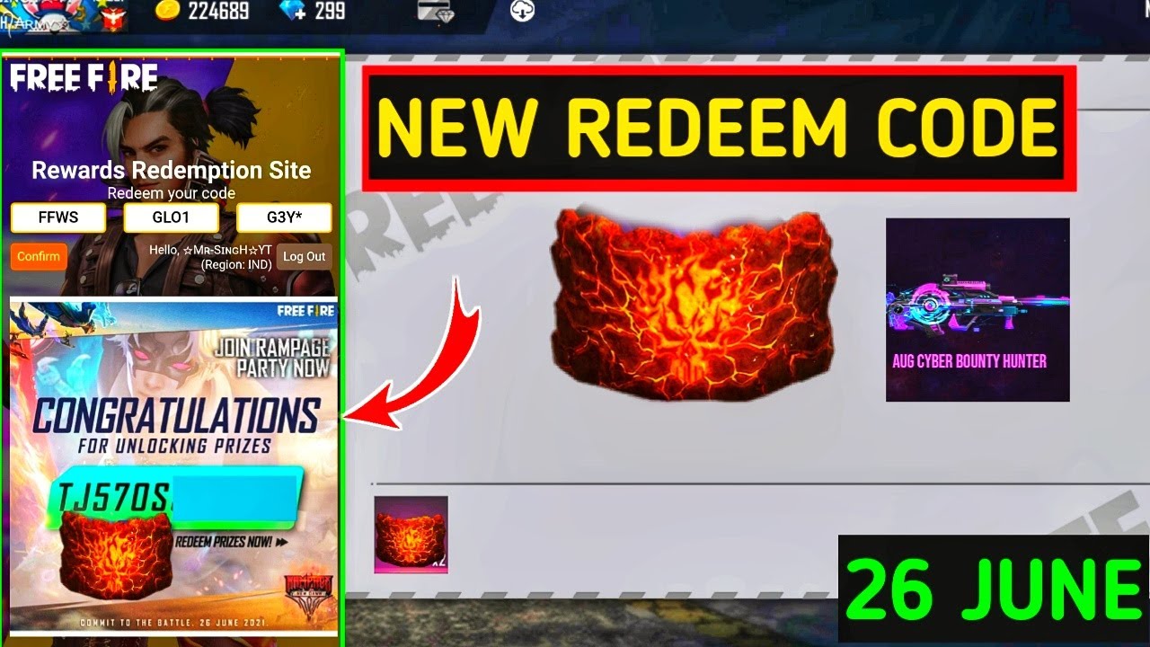 26 June Redeem Code | Tonight Update Free Fire || New Event Rampage Ascension Bundel