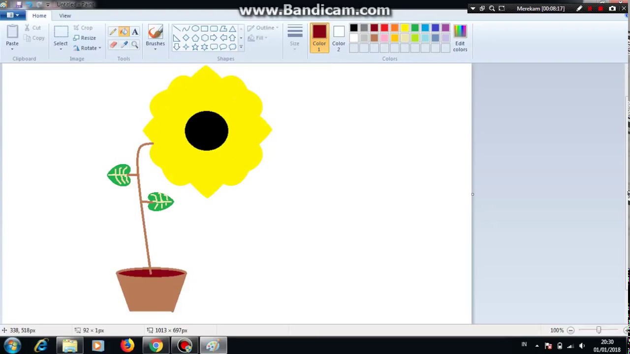 TUTORIAL menggambar  bunga matahari menggunakan  paint  YouTube