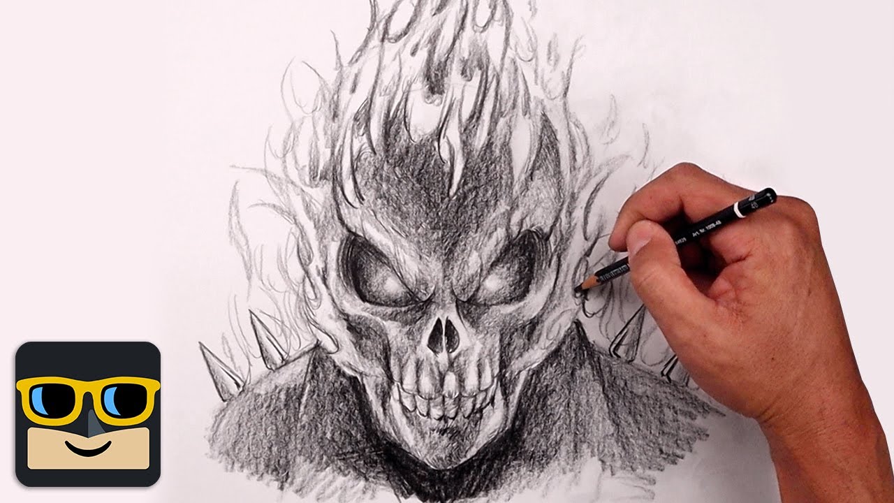 How to Draw Ghost Rider with a Hellfire Motorcycle  SketchOk