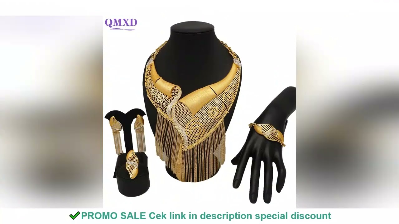 Dubai Gold Color Big Jewelry Sets Women Wedding Long Necklace Ethiopian Set Traditional Long Jewelle