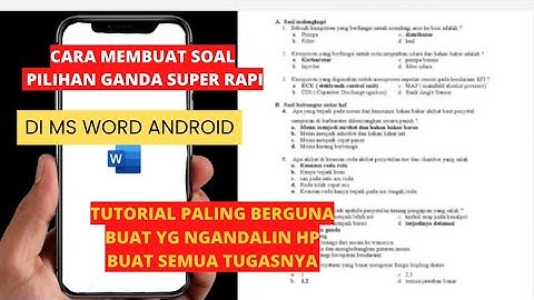 Cara membuat soal pilihan ganda menyamping di ms Word Android tutorial microsoft word di hp